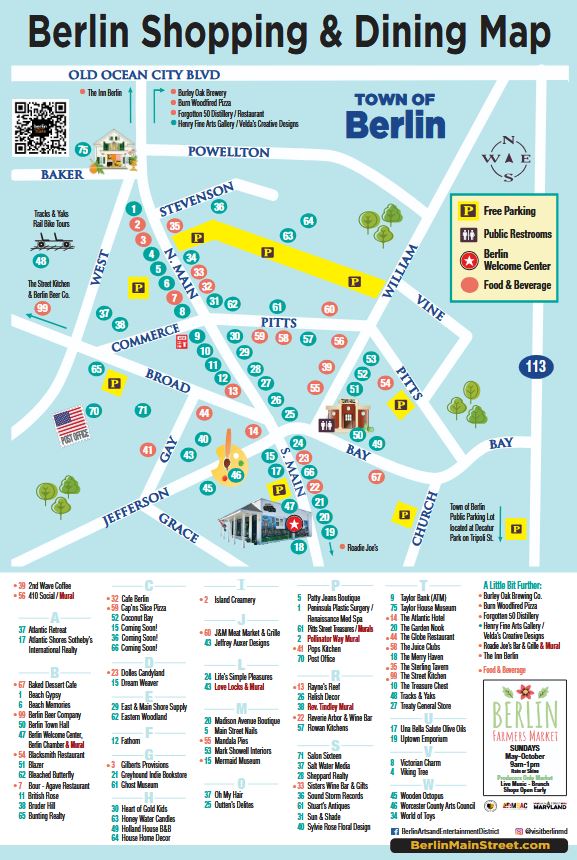 Berlin Main Street Shopping and Dining Map May 2025