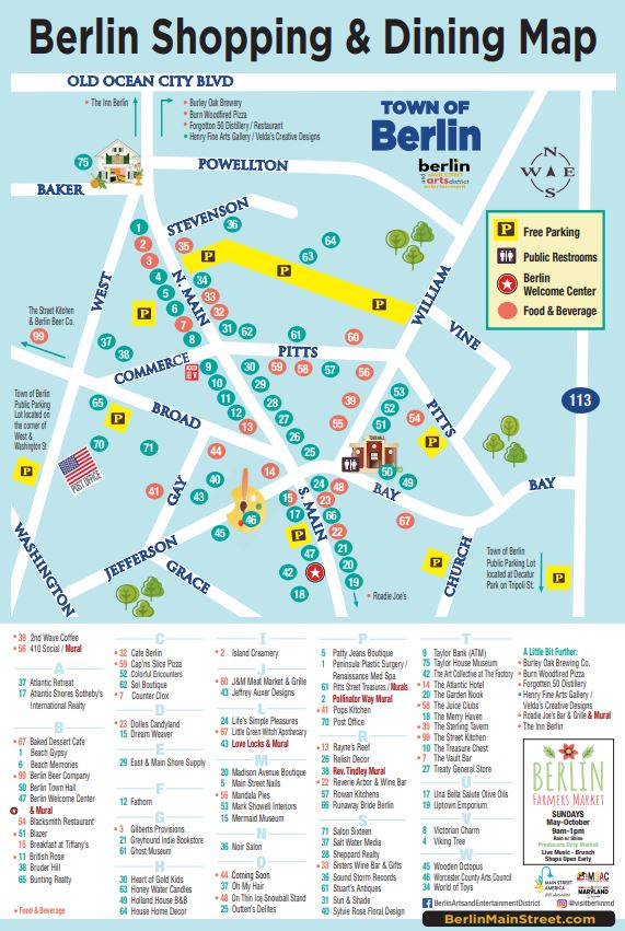 Berlin Maryland Main Street Shopping and Dining Map July 2026